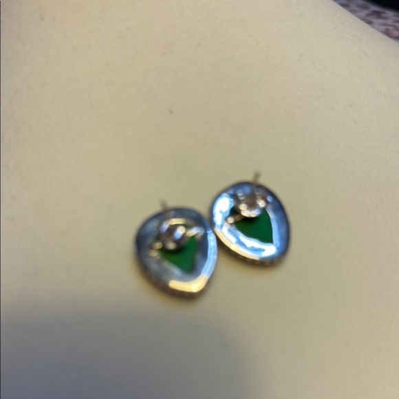 Green and Sterling Silver Alien Stud Earrings - Picture 3 of 4